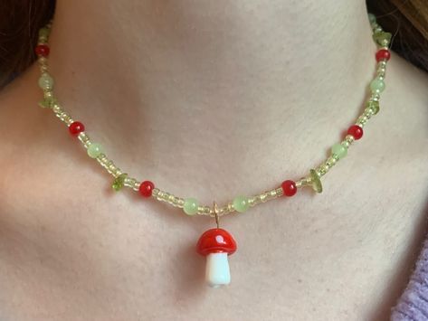 Red Mushroom Necklace, Mushroom Charm Necklace, Mushroom Pearl Necklace, Mushroom Bead Jewelry, Diy Mushroom Jewelry, Mushroom Beaded Necklace, Mushroom Earrings Diy, Beaded Mushroom, Mushroom Handmade