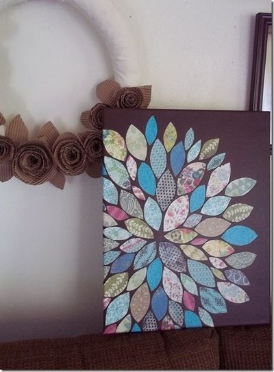 How to create a drawing or painting. Paper Scraps Flower Wall Art - Step 10 Flower Wall Art Diy, Music Paper Flowers, Bathroom Art Diy, Diy Scrapbook Paper, Diy Canvas Wall Art, Canvas Painting Diy, Canvas Photo Prints, Mod Podge, Flower Wall Art