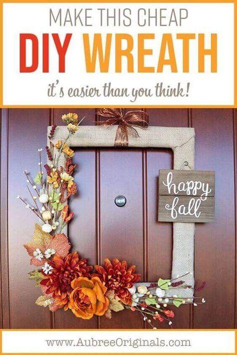 Fall Wreaths Diy Easy, Diy Wreaths Easy, Simple Fall Wreath, Picture Wreath, Picture Frame Wreath, Easy Fall Wreaths, Picture Frame Crafts, Cheap Fall, Wreath Frame