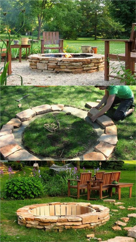 In Ground Fire Pit, Outside Fire Pits, Outdoor Fire Pit Designs, Fire Pit Ring, Fire Pit Kit, Cool Fire Pits, Fire Pit Furniture, Cheap Backyard, Stone Fire Pit