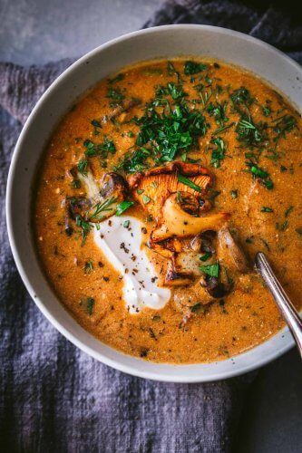 Overhead close up of bowl of hungarian mushroom soup. Hungarian Mushroom, Hungarian Mushroom Soup, Creamy Soup Recipes, Mushroom Soup Recipes, Hungarian Recipes, Creamy Soup, Bowl Of Soup, Fresh Dill, Idee Pasto Sano