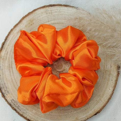 Sleepover Baskets, Satin Hair Accessories, Orange Scrunchie, Green Scrunchie, Spanish Colors, Hair Thickness, Handmade Scrunchie, Reference Pics, Satin Scrunchies