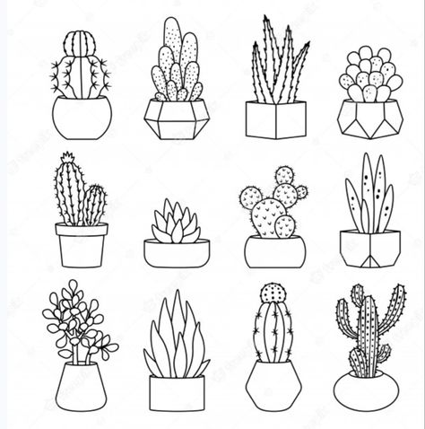 Modele Zentangle, Plants In Pots, Plant Doodle, Cactus Drawing, Arte Doodle, Tiny Tattoo, Pola Sulam, Easy Doodle Art, Bullet Journal Writing