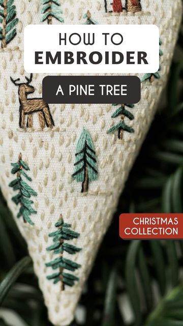 Pine Tree Embroidery Pattern, Pine Tree Embroidery Tutorial, Free Christmas Embroidery Patterns, Pine Tree Embroidery, Repurposed Quilt, Nordic Christmas Decorations, Quilt Crafts, Embroidered Christmas Ornaments, I Did A Thing