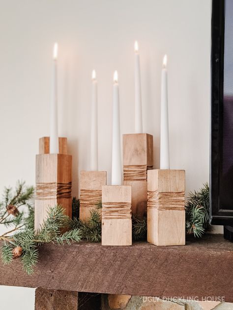 Diy Candle Holders Ideas Wood, Reclaimed Wood Candle Holder, Wooden Block Candle Holders, Diy Wood Candle Holder Centerpieces, Wooden House Candle Holder, Advent Candle Holders, Wooden Candle Stick Holders, Wooden Advent Candle Holder, How To Make Candle Holders