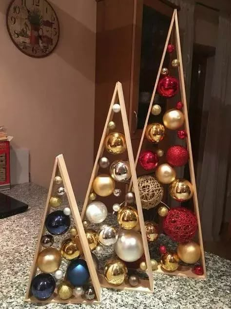 100+ Easy DIY Dollar Store Christmas Decorations To Put You in The Festive Mood - HubPages Wooden Christmas Tree Decorations, Alternative Christmas, Ideas Navidad, Easy Christmas Decorations, Wooden Christmas Trees, Wooden Christmas, Diy Christmas Tree, Christmas Wood, Christmas Deco