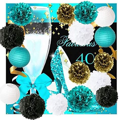 Black Gold Party Decorations, Teal Wedding Decorations, Black And Gold Party Decorations, Teal Party, Turquoise Party, Black Party Decorations, Pack List, 50th Birthday Party Decorations, Paper Pom Pom