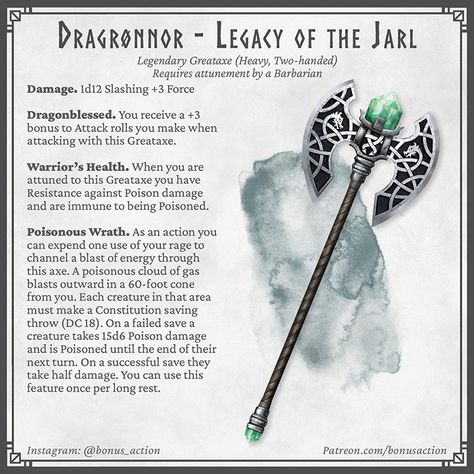 Tim on Instagram: “I’m feeling the legendary weapon vibe lately. :) enjoy this greataxe fit for a barbarian king! . . . . . . #barbarian #dungeonsanddragons…” Dnd Barbarian Axes, Dnd Barbarian Items, Homebrew Barbarian Items, Dnd Magic Items Barbarian, Homebrew Greataxe 5e, Dnd Barbarian Armor, Dnd Greataxe Homebrew, Barbarian Magic Items 5e, Fantasy Greataxe