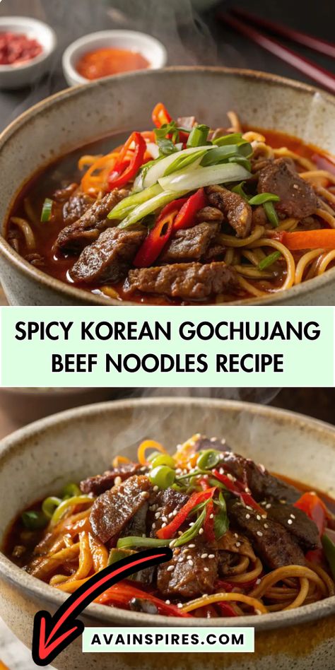 Spicy Korean Gochujang Beef Noodles Gojuchang Noodles, Bulgogi Noodles, Beef Gochujang, Bulgogi Sauce Recipe, Gojuchang Recipe, Gochujang Beef, Gochujang Recipe Chicken, Gochujang Recipes, Korean Noodle Recipes