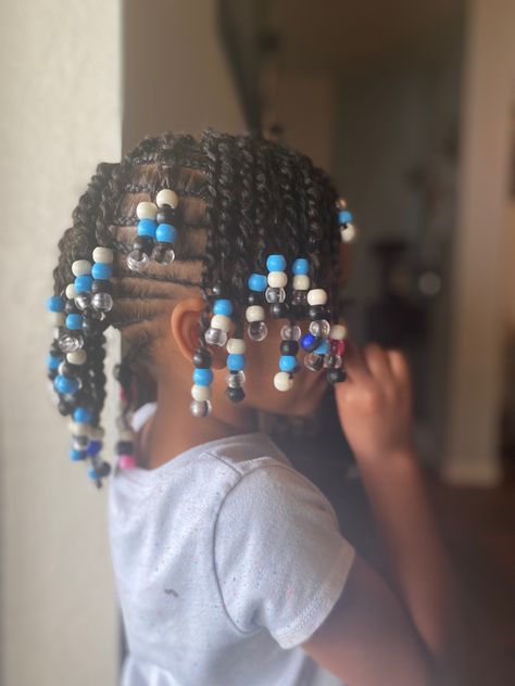 Braided Mohawk Hairstyles For Kids, Mohawk Braids For Black Girls For Kids, Braid Mohawk Black Hair Kids, Kids Beads Hairstyle, Kids Mohawk Braids, Braided Mohawk Black Hair Kids, Toddler Beaded Hairstyles For Kids, Braided To The Back, Bead Hairstyles For Kids Natural