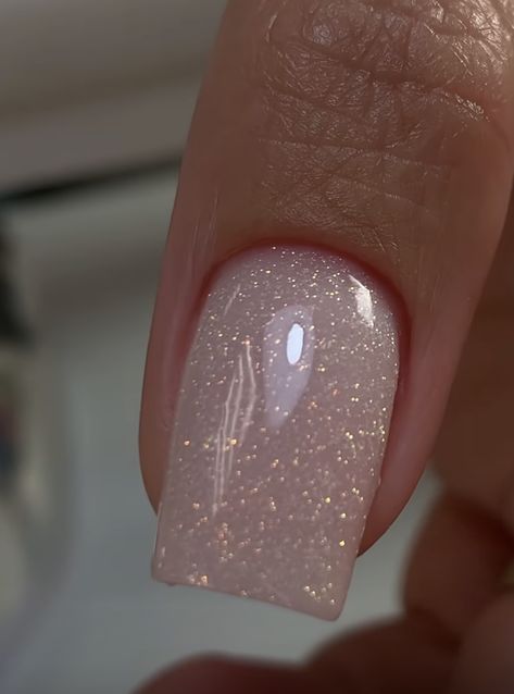 Shiny Square Nails, Cute Bridesmaids Nails, Dainty Glitter Nails, Natural Nails With Shimmer, Pink Glitter Biab Nails, Neutral Glittery Nails, Solid Sparkle Nails, Clear And Glitter Acrylic Nails, Sparkly Simple Nails