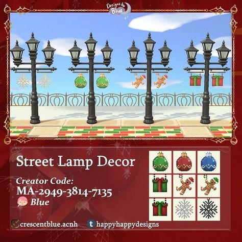 acnh patterns and designs ! on Instagram: “Christmas decor lamps 🎄 • • 🌟Credit : @crescentblue.acnh • • 🌸These designs are not created by me, creators are always mentioned in…” Acnh Christmas Code, Winter Acnh, Giant Ornaments, Halloween Street, Ac New Leaf, Animal Crossing Guide, Christmas Lamp, Fake Animals, Acnh Ideas