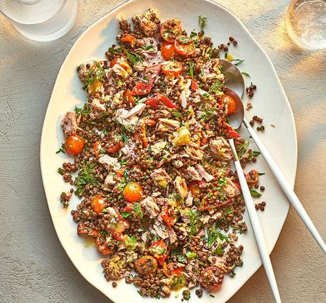 Lentil & tuna salad Fresh Olives, Tuna Salad Recipe, Bbc Good Food, Lentil Salad, Bbc Good Food Recipes, Roasted Peppers, Tuna Salad, Food Shows, Food Magazine