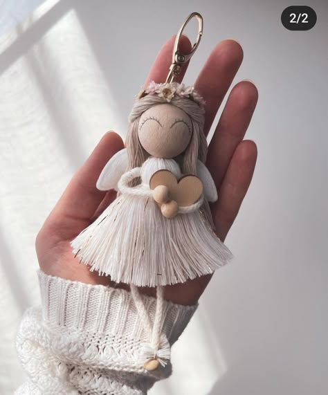 Angels Crafts, Macrame Angels, Keychain Crafts, Macrame Doll, Macrame Dolls, Macrame Angel, Pocket Doll, Keychain Craft, Wood Peg Dolls