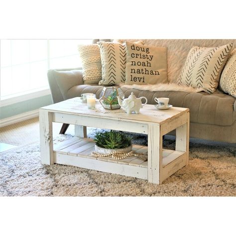 Millwood Pines Easthampton Solid Wood Coffee Table with Storage | Wayfair Handmade Coffee Table, Coffee Table With Shelf, Rustic Coastal, Farmhouse Shelves, Storing Books, Coffee Table Farmhouse, Rustic Coffee Tables, Solid Wood Coffee Table, White Farmhouse