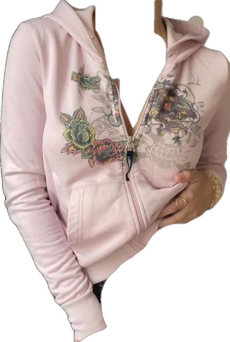 Ed Hardy Zip Up, Ed Hardy Hoodie, Pink 2000s, Cardigan Pink, Y2k Preppy, Christian Audigier, Sweater Jumper, Ed Hardy, Jumper Sweater