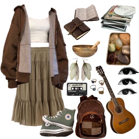 Academia Aesthetic Summer Outfit, Earthy Outfits Grunge, Outfit Ideas Cottagecore, Goblincore Outfits, Mode Hippie, Earthy Outfits, Swaggy Outfits, Fairy Grunge, Hippie Outfits