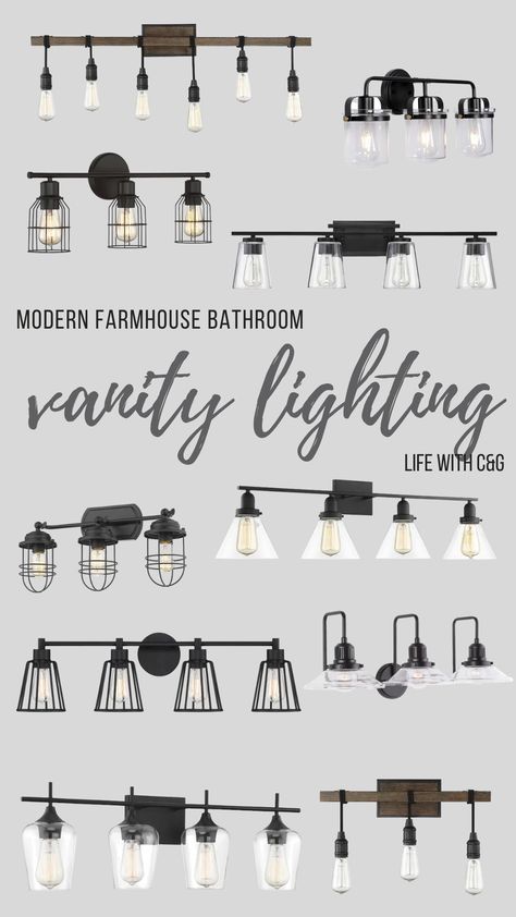 Modern Farmhouse Bathroom Vanity, Modern Farmhouse Bathroom Lighting, Wayfair Finds, Farmhouse Bathroom Light Fixtures, Farmhouse Bathroom Lighting, Farmhouse Bathroom Light, Black Bathroom Light Fixtures, Bronze Bathroom Fixtures, Black Bathroom Fixtures