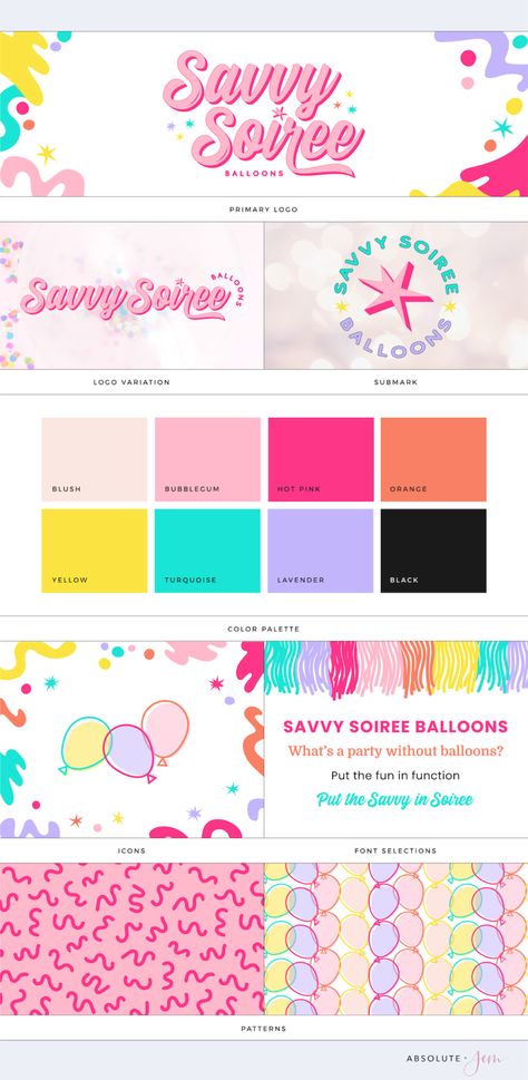 Party Rental Branding, Balloon Packaging Design, Party Planner Website Design, Brand Party Events, Balloon Artist Logo, Balloon Website Design, Party Business Logo, Bright Website Design Inspiration, Balloon Logo Design Ideas