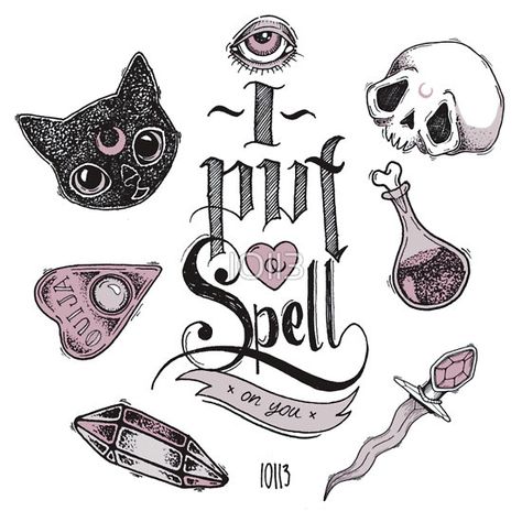 I put a Spell on you by lOll3 Desenho Tattoo, Art Pastel, Arte Sketchbook, Flash Art, Trendy Tattoos, Tattoo Placement, Backpack Bag, Pastel Goth, Flash Tattoo