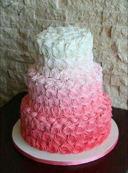 Quinceañera Cakes, Rosette Cakes, Ombre Rosette Cake, Birthday Cake Roses, Pink Ombre Cake, Cakes Pink, Cake Roses, Cow Baby Shower, Pink Birthday Cake