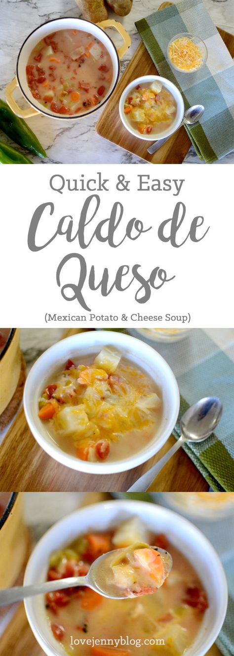 Quick & Easy Caldo de Queso (Mexican Potato & Cheese Soup) Mexican Sopita, Potato And Cheese Soup, Potato Cheese Soup, Mexican Soups, Caldo Recipe, Mexican Potatoes, Mexican Soup Recipes, Cheese Pasta Recipes, Quick Soup