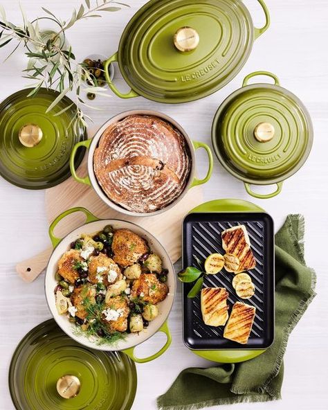 Le Creuset on Instagram: "A fresh new hue for spring. 🌿 📸: @WilliamsSonoma, featuring Olive" Le Creuset Olive, Cast Iron Braiser, Le Crueset, French Oven, Le Creuset Cast Iron, Enameled Cast Iron Cookware, Iron Cookware, Class Design, Enameled Cast Iron