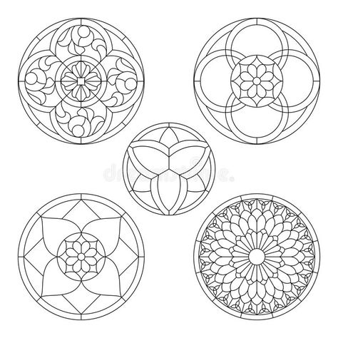 Stained glass patterns. Stained glass templates, round elements for stained glass windows royalty free illustration Stained Glass Templates, Glass Painting Patterns, Window Stained, Stained Glass Patterns Free, Stained Glass Angel, Stained Glass Paint, Stained Glass Crafts, Glass Projects, Faux Stained Glass