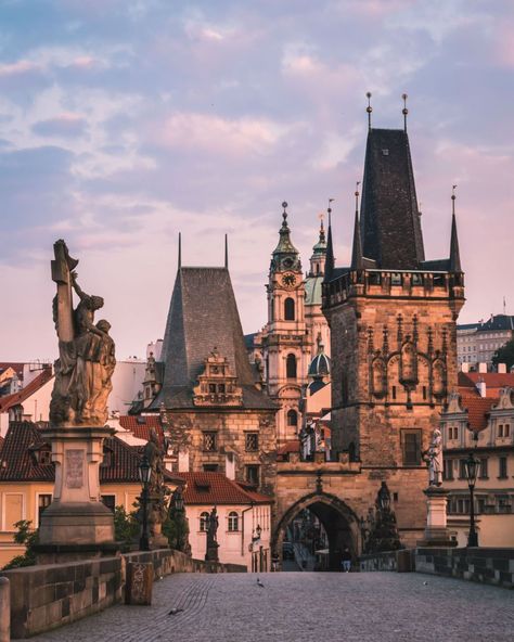 Charles Bridge Prague, Charles Bridge, Stone Arch, Dawn And Dusk, Over The River, Prague Czech Republic, Prague Czech, Places Around The World, Travel Aesthetic