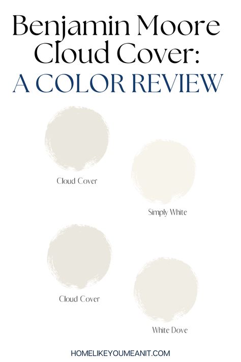 Intrigued by the soft white tone of Benjamin Moore Cloud Cover? Find out if it’s the right hue for your next project with my full paint review. Neutral House Paint Colors, Neutral House Paint, Cloud Cover Benjamin Moore, Soft White Paint, Kitchen Cabinet Makeovers, House Paint Colours, Exterior House Paint Colors, Off White Paint Colors, Neutral House