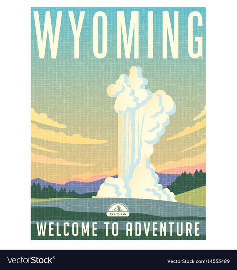 Wyoming yellowstone park travel poster ... Wyoming Travel, State Posters, Wyoming State, Scene Drawing, Yellowstone Park, Cool Wall Decor, Best Dad Gifts, Business Logos, The Masterpiece