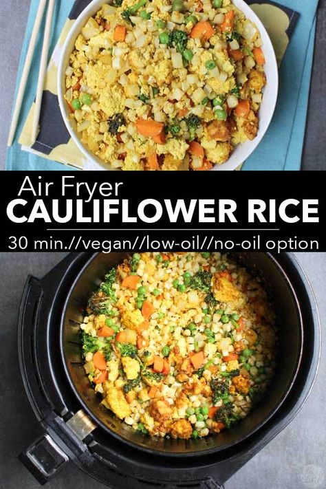 Cooking Cauliflower Rice, Air Fried Cauliflower, Make Cauliflower Rice, Fried Cauliflower Rice, Air Fryer Cauliflower, Paleo Keto Recipes, Riced Veggies, Easy Vegan Recipes, Frozen Cauliflower Rice