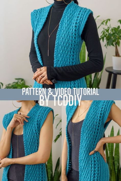 Crochet Cardigan For Beginners, Crochet A Vest, Fun Cardigan, Crocheted Clothes, Crochet Cable Stitch, Crochet Cardigan Sweater, Cozy Crochet Patterns, Crochet Cable, Vest For Women