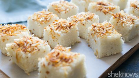 Our newest craving: Coconut Rice Cakes made with our RiceSelect® Sushi rice. Thanks to our blogger friends at SheKnows! Vegan Coconut Rice, Sweet Rice Cake, Coconut Sheet Cakes, Nursing Cake, Cake Recipes At Home, Rice Cake Recipes, Sweet Rice, Vegan Coconut, Leftover Rice