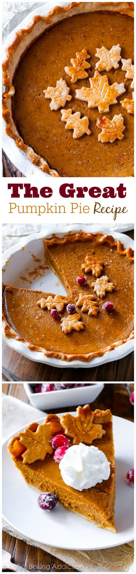 The Great Pumpkin Pie Recipe. This recipe bursts with bright pumpkin flavor and the secret ingredient puts it over the TOP! The Great Pumpkin Pie Recipe, Sugared Cranberry, Cranberry Pumpkin, Candied Cranberries, Homemade Crust, Sallys Baking, Dessert Oreo, Desserts Keto, Fresh Pumpkin