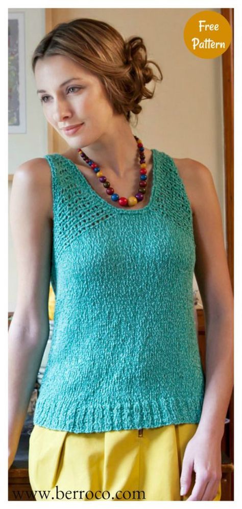 Knit Tank Top Pattern, Summer Top Pattern, Knit Top Patterns, Tank Top Pattern, Knitted Tops, Summer Knitting, Summer Tank Tops, Free Knitting Pattern, Knit Outfit