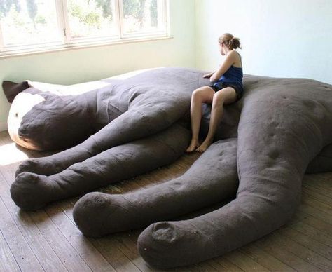 Giant cat bed...  creepy or cool? Plush Couch, Cat Couch, Giant Plush, Giant Cat, Cat Pillow, Leh, Cozy Place, Unique Furniture, Crazy Cat Lady