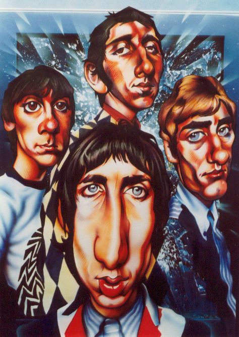 The Who FOLLOW THIS BOARD FOR GREAT CARICATURES OR ANY OF OUR OTHER CARICATURE BOARDS. WE HAVE A FEW SEPERATED BY THINGS LIKE ACTORS, MUSICIANS, POLITICS. SPORTS AND MORE...CHECK 'EM OUT!! Anthony Contorno Sr John Entwistle, Rock Poster Art, Behind Blue Eyes, Funny Caricatures, Celebrity Caricatures, Water Colours, Celebrity Drawings, Rock N’roll, Rock Posters