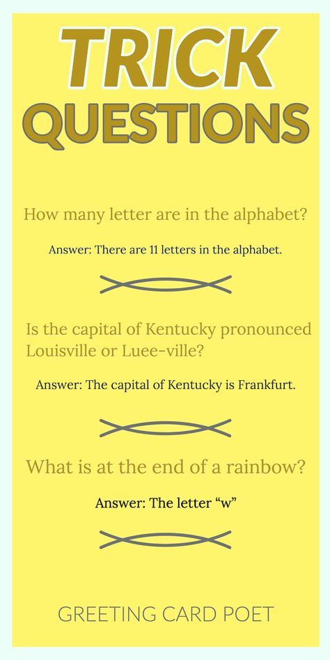 Check out the 73 Best Trick Questions to Baffle and Bewilder you. Some are funny; some are really hard. Good luck - you'll probably need it.  #trickquestions #riddles #brainteasers Funny Iq Questions With Answers, Funny Questions And Answers Jokes, Hard Riddles With Answers Brain Teasers, Funny Kahoot Questions, Kahoot Questions, Really Hard Riddles, Trick Question, Best Riddles, Fun Riddles With Answers