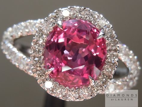 pink sapphires | Pink Sapphire Ring: 1.95ct Pink Cushion Cut Sapphire and Diamond Halo ... Cushion Cut Sapphire Ring, Pink Cushion, Pink Sapphire Ring Engagement, Sapphire Rings, Cushion Cut Ring, Diamond Halo Ring, Pink Sapphire Ring, Beautiful Engagement Rings, Cushion Cut Diamonds