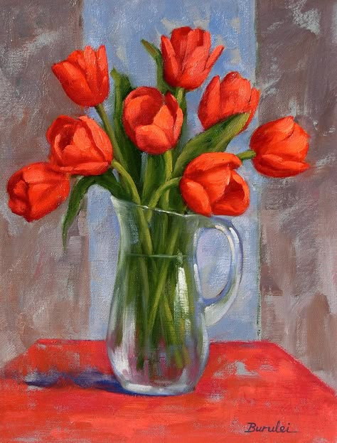 Oil Flower Painting, Tulips Oil Painting, Garden Tulips, Tulip Art, Diy Canvas Art Easy, Oil Painting Inspiration, Tulip Painting, Tulips Art, Watercolor Flower Art