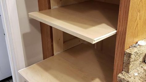 Roll Out Shelf Cabinet, How To Build Roll Out Shelves, Diy Sliding Drawers, Roll Out Kitchen Storage, Roll Out Cabinet Drawers, Pullout Shelves Kitchen, Diy Pull Out Shelves Kitchen, Diy Roll Out Shelves, Diy Slide Out Drawers