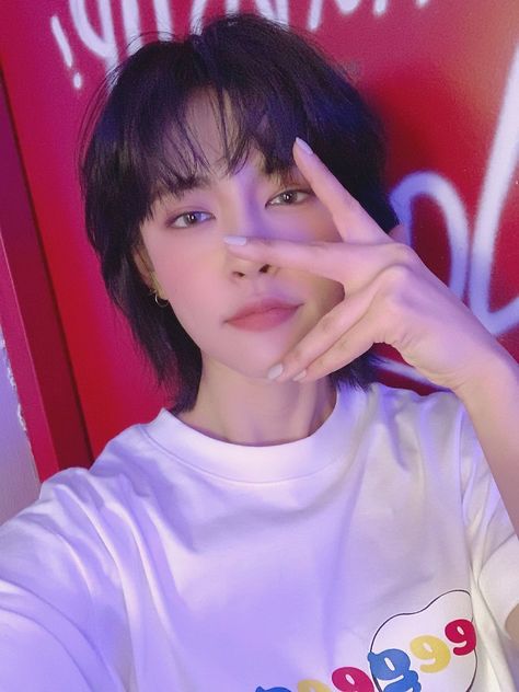 miya from gwsn Haircuts Designs, Wolf Haircuts, Miyauchi Haruka, Miya Gwsn, Gwsn Miya, Hair Ideas For Women, Wolf Cut Hair, The Haircut, Tapered Haircut