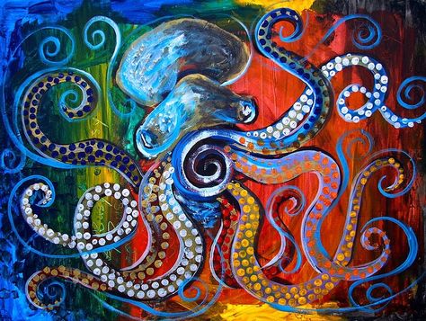 ipaintfish.com Abstract Octopus, Octopus Pictures, Fish Paintings, Paintings Modern Art, Paintings Modern, Sailboat Art, Art Fish, Octopus Art, Creative Stuff