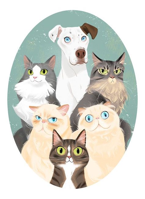 Cat And Dog Drawing, Dog Design Art, Regnul Animal, Cats Photos, Pet Illustration, Cat Doodle, Pets Drawing, Cute Cats Photos, Cat Character