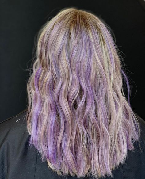 25 Purple Highlights Trending in 2022 to Show Your Colorist Dimension Balayage, Purple Highlights Blonde Hair, Highlights Purple, Purple Blonde Hair, Purple Brown Hair, Purple Hair Highlights, Light Purple Hair, Dark Purple Hair, Peekaboo Hair