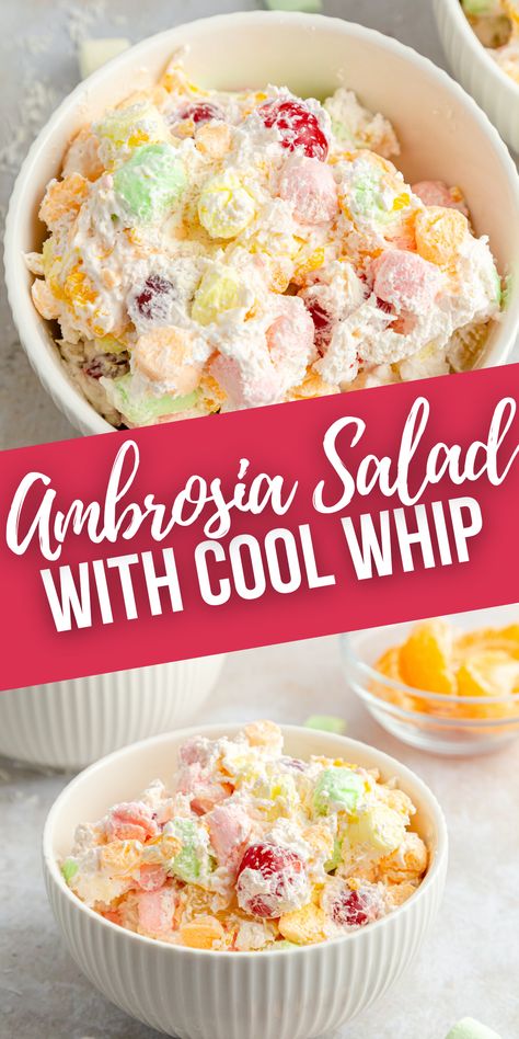 Ambrosia Salad With Cool Whip, Fruit Cocktail Salad, Marshmallow Salad, Fruit Salad With Pudding, Ambrosia Recipe, Fruit Salad With Marshmallows, Fluff Salad Recipes, Ambrosia Fruit Salad, Easy Fruit Salad Recipes