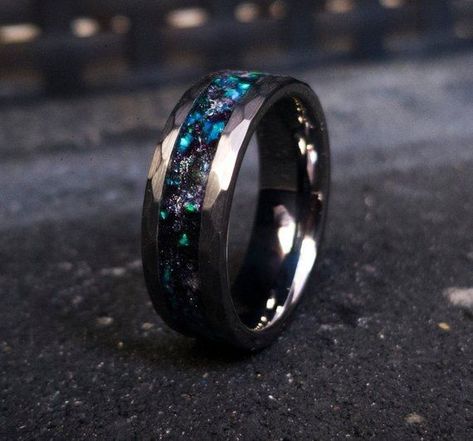 Depth Perception, Tungsten Jewelry, Meteorite Jewelry, Galaxy Ring, Opal Engagement Ring, Tungsten Mens Rings, Meteorite Ring, Mens Gold Rings, Opal Engagement