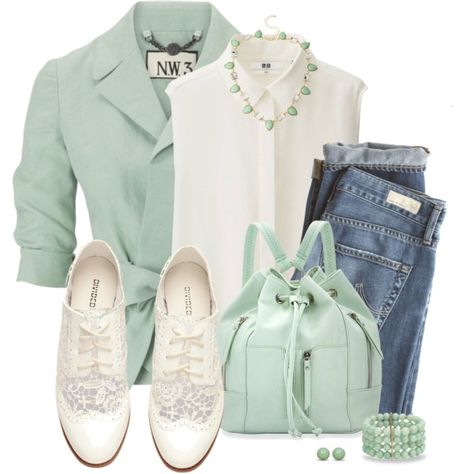 Green Bag Outfit, Mint Green Fashion, Green Blazer Outfit, Mint Green Outfits, Mint Green Bags, Mint Green Blazer, Mint Cardigan, Mint Outfit, Off White Shirt