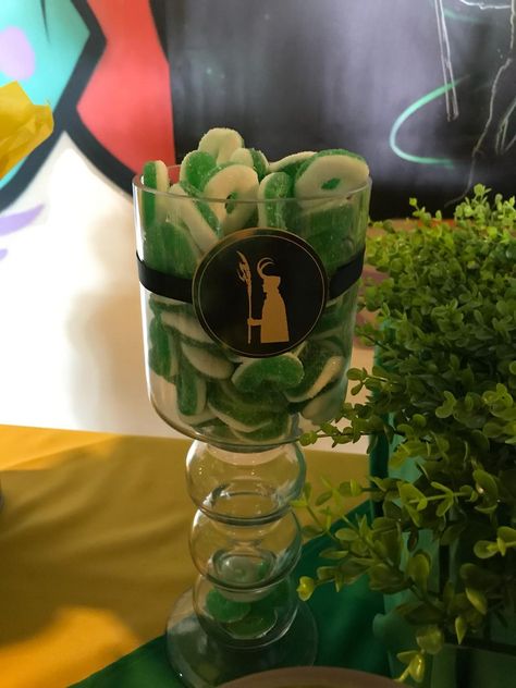 Loki Themed Food, Loki Party Decorations, Loki Decor, Loki Themed Party, Loki Birthday Party, Loki Food, Loki Party, Loki Birthday, Marvel Crafts